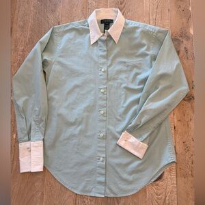 Ralph Lauren Mint Green Vintage Shirt White Collar French Cuffs 4